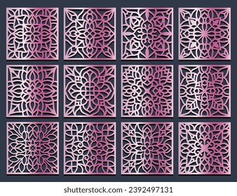 Lotus Mandala Vector Template Set for Cutting and Printing. Oriental silhouette ornament. Vector coaster design Bundle	