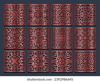 Lotus Mandala Vector Template Set for Cutting and Printing. Oriental silhouette ornament. Vector coaster design