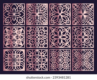 Lotus Mandala Vector Template Set for Cutting and Printing. Oriental silhouette ornament. Vector coaster design