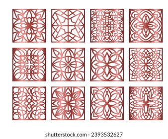 Lotus Mandala Vector Template Set for Cutting and Printing. Oriental silhouette ornament. Vector coaster design Bundle	