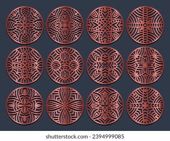 Lotus Mandala Vector Template Set for Cutting and Printing. Oriental silhouette ornament. Vector coaster design Bundle	