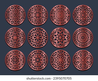 Lotus Mandala Vector Template Set for Cutting and Printing. Oriental silhouette ornament. Vector coaster design Bundle	