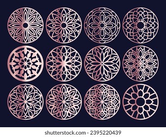 Lotus Mandala Vector Template Set for Cutting and Printing. Oriental silhouette ornament. Vector coaster design Bundle	