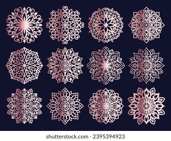 Lotus Mandala Vector Template Set for Cutting and Printing. Oriental silhouette ornament. Vector coaster design Bundle	