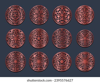 Lotus Mandala Vector Template Set for Cutting and Printing. Oriental silhouette ornament. Vector coaster design Bundle	