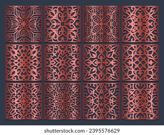 Lotus Mandala Vector Template Set for Cutting and Printing. Oriental silhouette ornament. Vector coaster design Bundle	