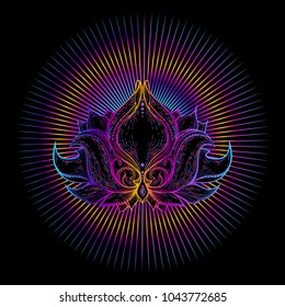 Lotus meditation vector illustration. Vintage decorative elements isolated