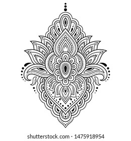 Lotus mehndi flower pattern for Henna drawing and tattoo. Decoration in oriental, Indian style. Doodle ornament. Outline hand draw vector illustration.