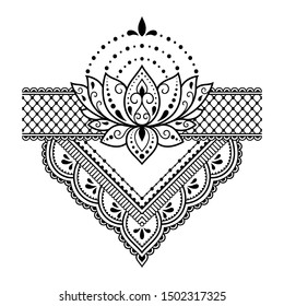 Lotus mehndi flower pattern for Henna drawing and tattoo. Decoration in oriental, Indian style. Doodle ornament. Outline hand draw vector illustration.