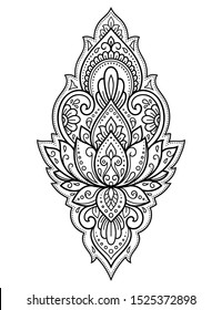 Lotus mehndi flower pattern for Henna drawing and tattoo. Decoration in oriental, Indian style. Doodle ornament. Outline hand draw vector illustration.