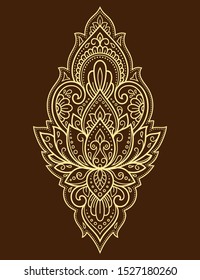Lotus mehndi flower pattern for Henna drawing and tattoo. Decoration in oriental, Indian style. Doodle ornament. Outline hand draw vector illustration.