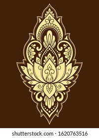 Lotus mehndi flower pattern for Henna drawing and tattoo. Decoration in oriental, Indian style. Doodle ornament. Outline hand draw vector illustration.