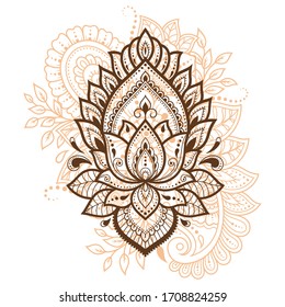 Lotus mehndi flower pattern for Henna drawing and tattoo. Decoration in oriental, Indian style. Doodle ornament. Outline hand draw vector illustration.