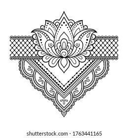 Lotus mehndi flower pattern for Henna drawing and tattoo. Decoration in oriental, Indian style. Doodle ornament. Outline hand draw vector illustration.