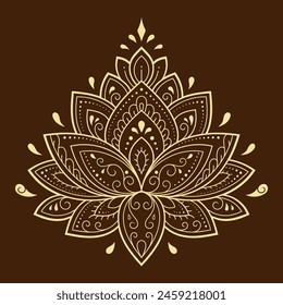 Lotus mehndi flower pattern for Henna drawing and tattoo. Decoration in oriental, Indian style. Doodle ornament. Outline hand draw vector illustration. 