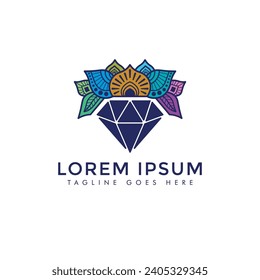 A lotus on a diamond logo vector design, colorful mandala art, luxury, elegant