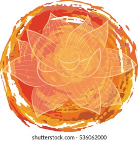 Lotus on orange background watercolor circle.