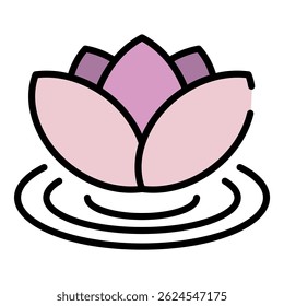 Lotus on water icon. Outline lotus on water vector icon color flat isolated