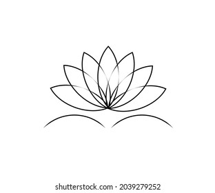 Lotus on a white background. Linear silhouette. Symbol. Vector illustration.