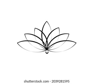 Lotus on a white background. Linear silhouette. Vector illustration.