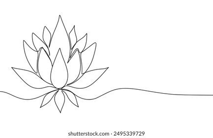 Lotus one line continuous. Hand drawn vector art.