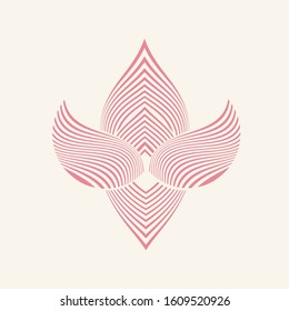 Lotus or orchid flower logo made of decorative lines.Abstract ornamental artistic icon isolated on light fund.Pink shapes.Luxury style beauty, spa, meditation sign.Elegant, creative symbol.
