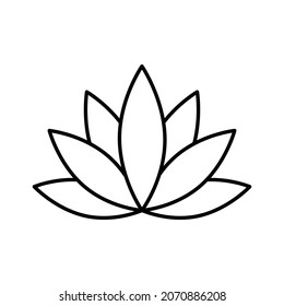 The lotus outline icon. A southern water plant with large flowers, considered sacred in some countries. It symbolizes the creative and feminine principle . Vector illustration isolated.