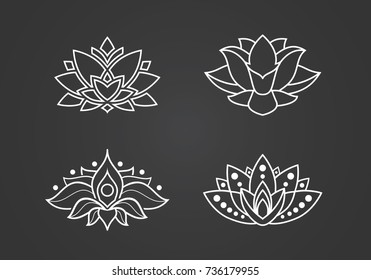 Lotus outline icons set. Inspiration graphic sign for logo. Vector illustration