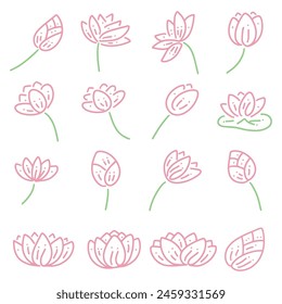 lotus outline line doodle cartoon cute set