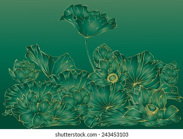 Lotus paintings stripes vector background and text