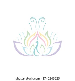 Lotus Peakock Logo, Therapy, Yoga Icon Vector with Calm Color