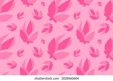 Lotus Pink Beautiful Flowers Flat Illustration. Seamless Pattern Design