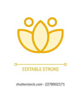 Lotus pixel perfect glassmorphism ui icon. Meditation sign. Inner calmness. Color filled line element with transparency. Vector pictogram in glass morphism style. Editable stroke. Arial font used