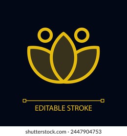 Lotus pixel perfect glassmorphism ui icon for dark theme. Inner calmness. Color filled line element with transparency. Isolated vector pictogram for night mode. Editable stroke. Arial font used