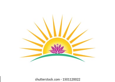 Lotus plant in sunrise logo vector image. lotus person, purity concept