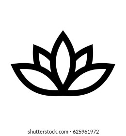 Lotus plant symbol. Spa and wellness theme design element. Flat black vector illustration.