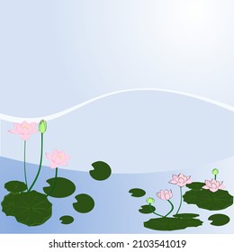 lotus pond, white lotus blue pond, vector illustration nature