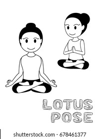 Lotus Pose Cartoon Vector Illustration Monochrome