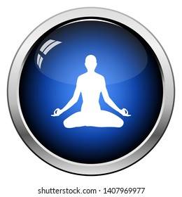Lotus Pose Icon. Glossy Button Design. Vector Illustration.
