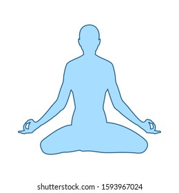 Lotus Pose Icon. Thin Line With Blue Fill Design. Vector Illustration.