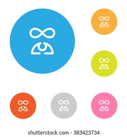 lotus pose icon, yoga icon on the color circle with trendy thin linear vector style. Yoga school badge, line yoga logotype, fitness emblem, Yoga-studio sign.