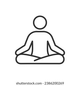 Lotus pose, linear icon. Person in lotus pose. Meditation. Line with editable stroke