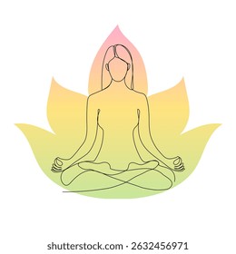 Lotus posar meditação em um estilo de arte de uma linha contínua. Ilustração de vetor simples