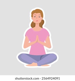 Lotus Pose Meditation Vector Illustration Sticker. Vector sticker of a person in lotus pose. Ideal for yoga, meditation, and relaxation designs