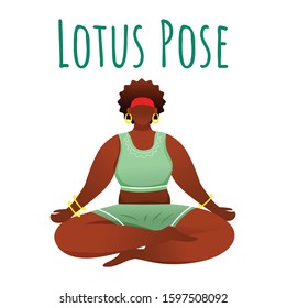 Lotus pose social media post mockup. Padmasana. Dark-skinned woman doing yoga. Web banner design template. Social media booster, content layout. Poster, printable card with flat illustration