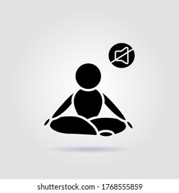 Lotus pose yoga black icon on gray background with soft shadow