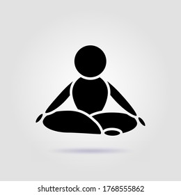 Lotus pose yoga logo black icon on gray background with soft shadow