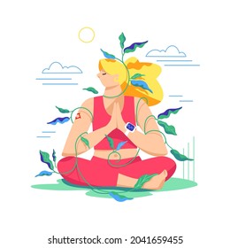 the lotus position. a girl in a yoga pose. a balanced person. a vector image. peace of mind