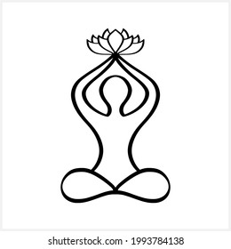 Icono de posición de Lotus aislado en blanco. Silueta vectorial de una mujer de yoga. Flor de Lotus. Padmasana. Ilustración de material vectorial. EPS 10