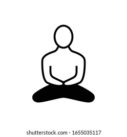 Lotus position meditation vector icon on white background.